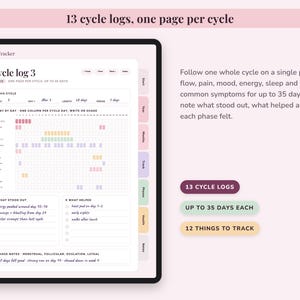 Cycle Tracker Journal Printable, Period Log, Menstrual Calendar, PMS Symptom Mood Planner, Undated Digital image 3