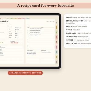 Digital Recipe Book, Hyperlinked Cookbook Template with 84 Cards, Meal Planner and Grocery List image 2