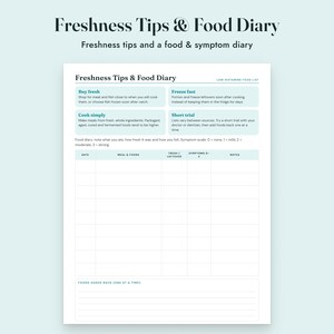 Low Histamine Food List Printable, Histamine Diet Grocery List, Food Diary, Letter A4 imagen 6