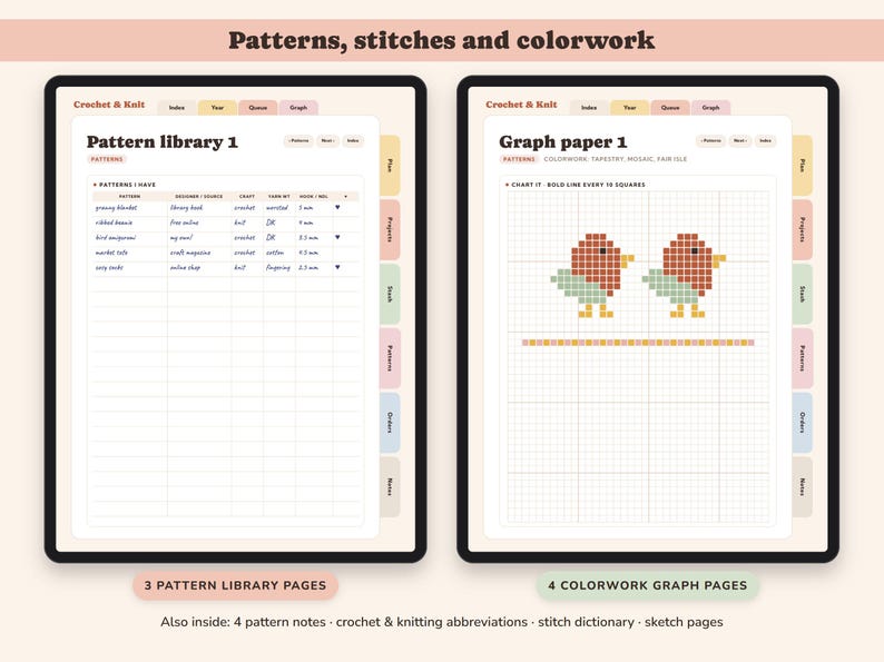 Crochet Planner Printable, Knitting Project Tracker, Yarn Stash Inventory, Row Counter, Pattern Log, Digital image 5