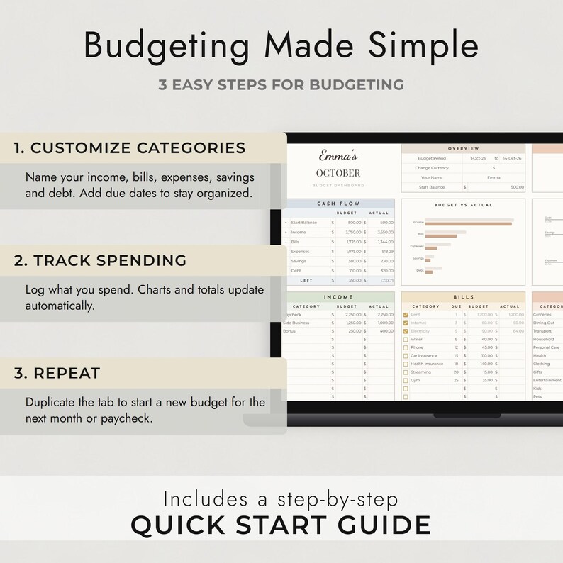 Paycheck Budget Spreadsheet Google Sheets, Neutral Biweekly Planner, Bills Due Before Payday bild 2