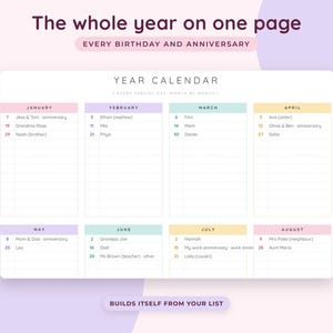 Geburtstags-Tracker (Google Tabellen), Jahrestagserinnerung, Geschenkplaner (Tabellenkalkulation), Kalender für wichtige Termine Bild 6