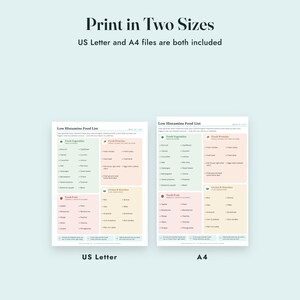 Low Histamine Food List Printable, Histamine Diet Grocery List, Food Diary, Letter A4 imagen 9