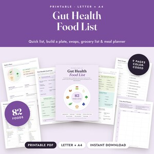 Gut Health Food List Printable, Fermented and Prebiotic Foods, Grocery List, Letter A4 image 1