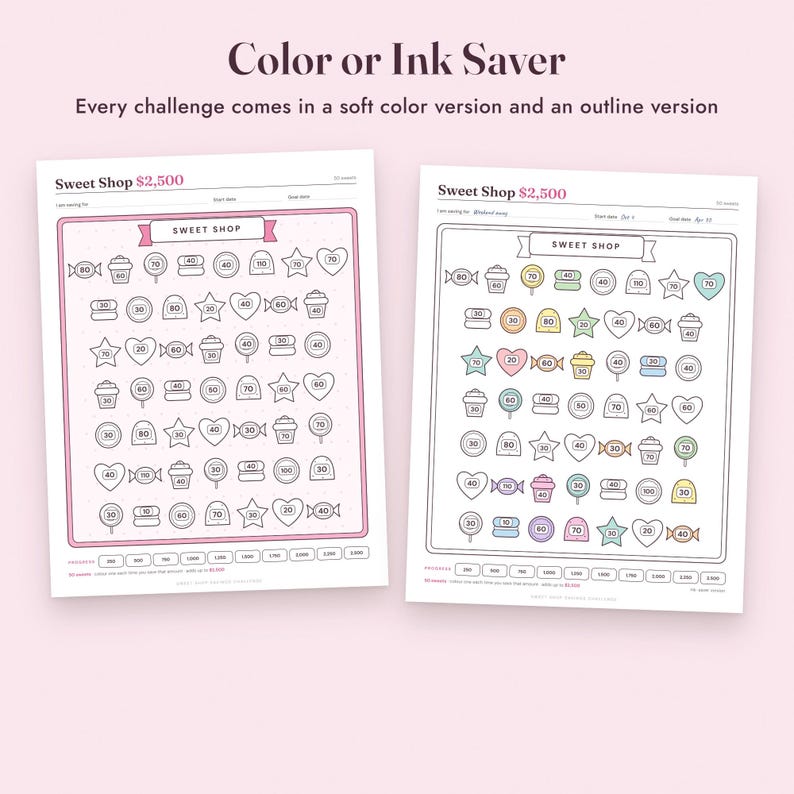Savings Challenge Printable, Sweet Shop Candy Color In Tracker, 500 to 10000, Letter A4 image 5