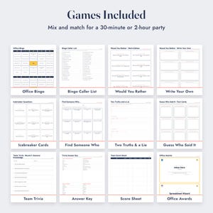 Ensemble de jeux pour fêtes de bureau : bingo, brise-glace, quiz d’équipe, récompenses professionnelles à imprimer image 3