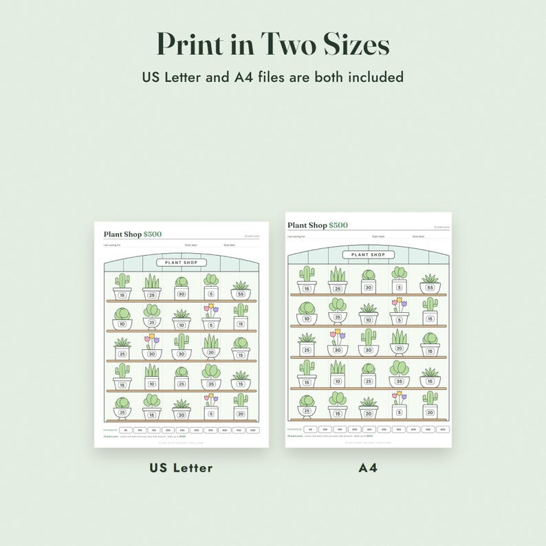 Savings Challenge Printable, Plant Shop Color In Tracker, 500 to 10000, Letter A4 image 9