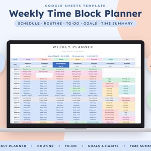 Weekly Planner Google Sheets, Time Block Schedule, Routine Template, To Do List, Habit Tracker image 1