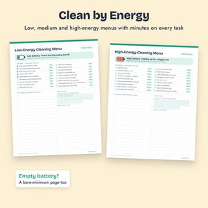 ADHD Cleaning Planner Bundle, Energy Cleaning Menus, 15 Minute Room Resets, Doom Pile Rescue image 4