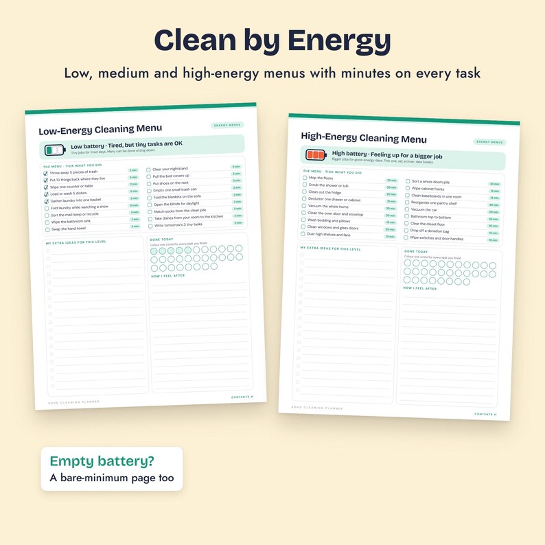 ADHD Cleaning Planner Bundle, Energy Cleaning Menus, 15 Minute Room Resets, Doom Pile Rescue image 4