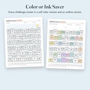 Savings Challenge Printable, Build a Town Color In Tracker, 500 to 10000, Letter A4 image 5