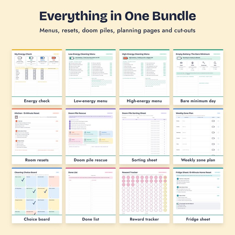 ADHD Cleaning Planner Bundle, Energy Cleaning Menus, 15 Minute Room Resets, Doom Pile Rescue image 3