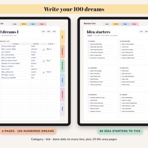 Bucket List Journal Printable, 100 Dreams, Travel Map, Goal Planner, Adventure Log, Digital Undated image 2