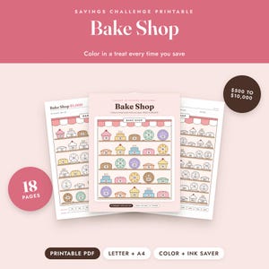 Savings Challenge Printable, Bake Shop Color In Tracker, 500 to 10000, Letter A4 image 1