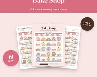 Savings Challenge Printable, Bake Shop Color In Tracker, 500 to 10000, Letter A4