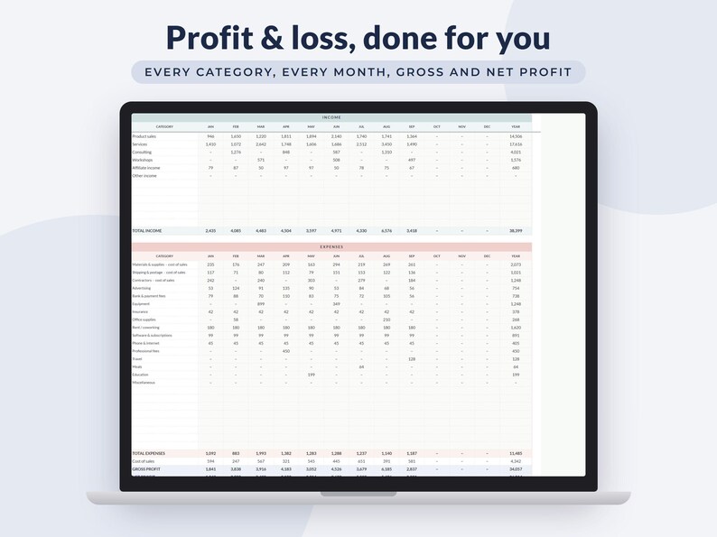 Small Business Bookkeeping Spreadsheet Google Sheets, Profit and Loss, Income Expense Tracker, Tax Estimate image 3