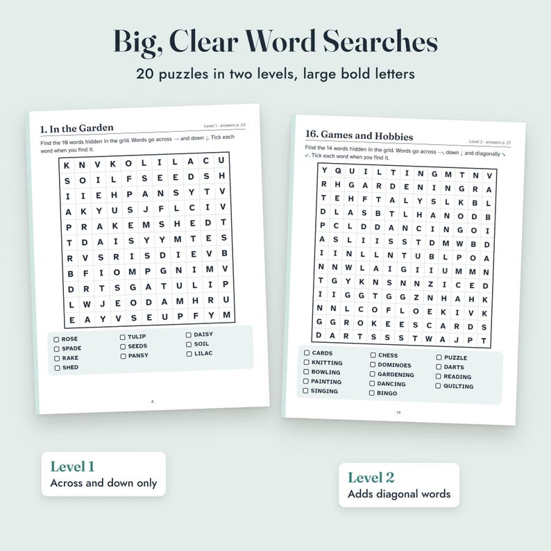 Senior Activities Printable, Large Print Word Search and Crossword, Dementia Activity Book, 104 Pages imagen 4