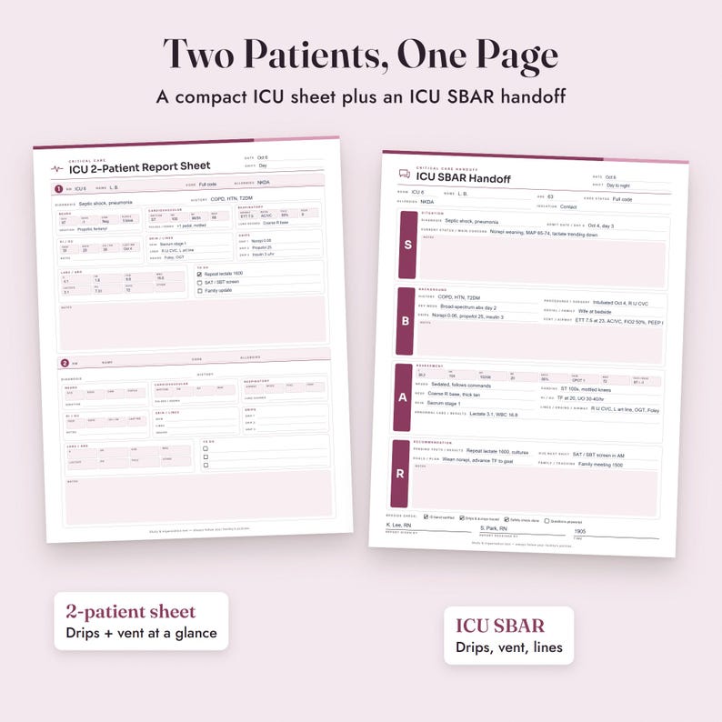 Nurse Report Sheet ICU, Fillable Critical Care Brain Sheet, Drips, Flowsheet, SBAR, Letter A4 image 6