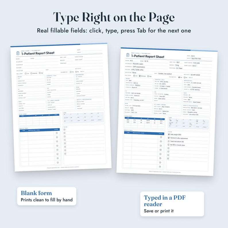 Nurse Report Sheet Med Surg, Fillable Nursing Brain Sheet, SBAR Handoff, Telemetry Template imagen 4
