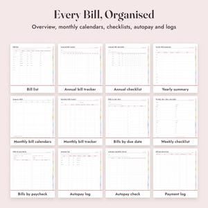 Bill Tracker Printable, Monthly Payment Calendar, Annual Checklist, Autopay Log, Due Dates, Letter A4 image 3