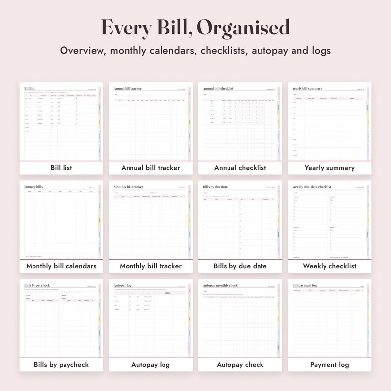 Bill Tracker Printable, Monthly Payment Calendar, Annual Checklist, Autopay Log, Due Dates, Letter A4 image 3