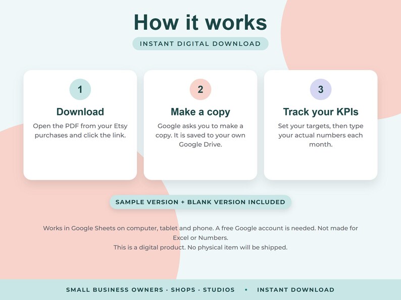 Small Business KPI Dashboard Google Sheets, Monthly Targets Tracker, Sales Metrics Scorecard image 8