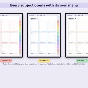 Digital Notebook, 12 Colour Coded Subject Tabs, Hyperlinked Lined, Dotted, Grid and Cornell Pages image 5