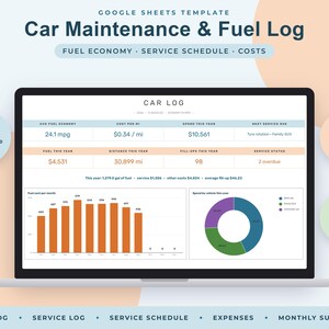Car Maintenance Log Google Sheets, Fuel Economy Tracker, Vehicle Service Schedule, Auto Expenses image 1
