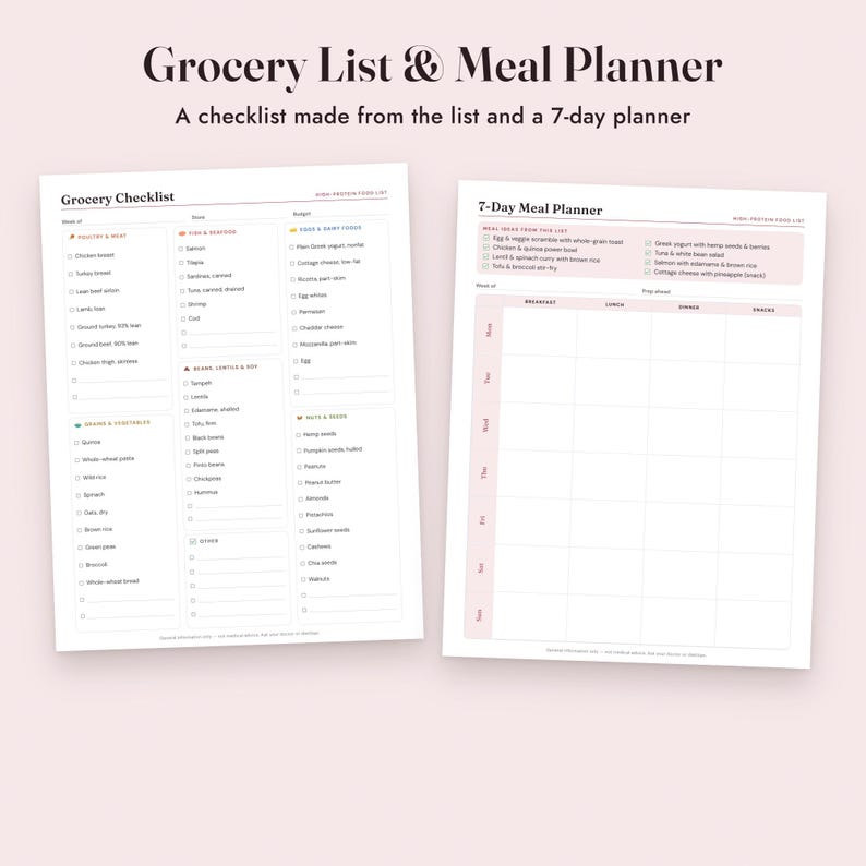 High Protein Food List Printable With Grams, Grocery List, Protein Tracker, Letter A4 imagen 7