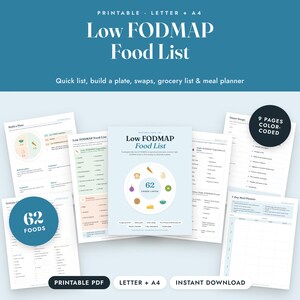 Low FODMAP Food List Printable, IBS Grocery List, Reintroduction Tracker, Letter A4 image 1