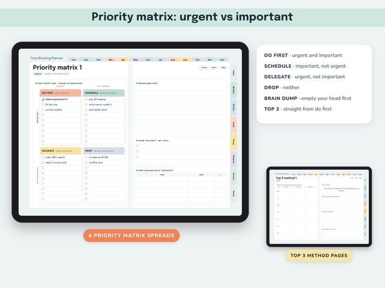 Time Blocking Planner Digital, Undated Productivity Journal, Hourly Schedule, Priority Matrix, Focus Session Log image 3