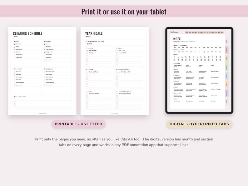 Printable Life Planner, Undated US Letter and Digital PDF, Goals, Budget, Health, Home Pages image 9