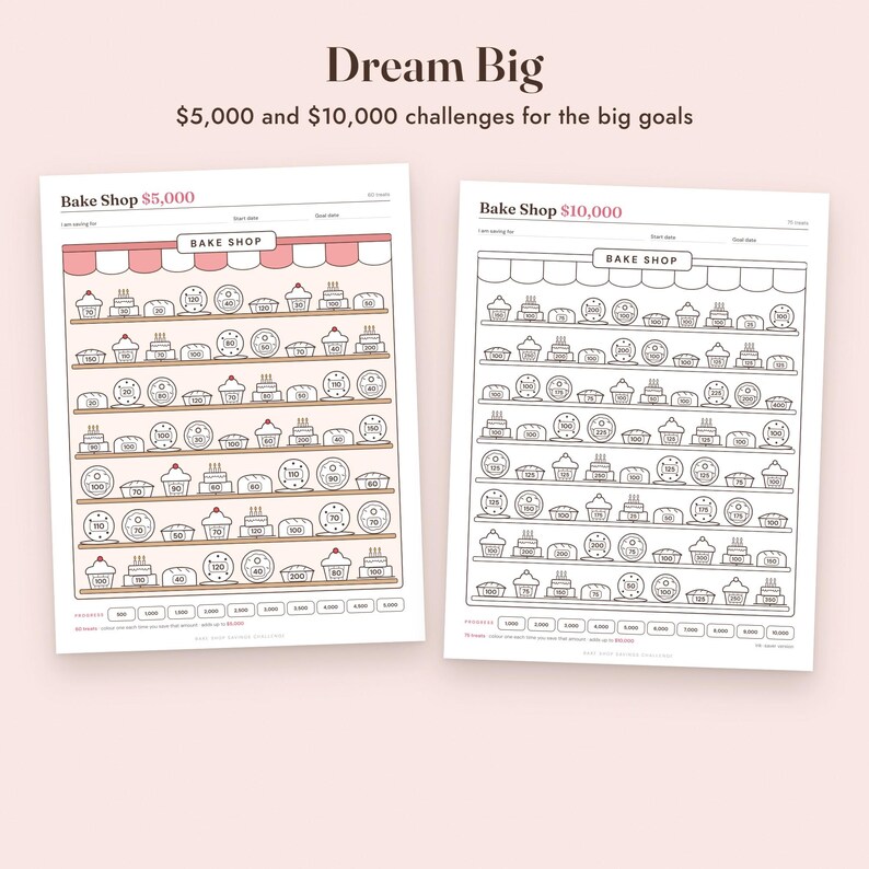 Savings Challenge Printable, Bake Shop Color In Tracker, 500 to 10000, Letter A4 image 6