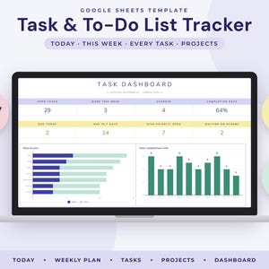 To Do List Google Sheets, Task Tracker Spreadsheet, Daily and Weekly Planner, Project Progress image 1