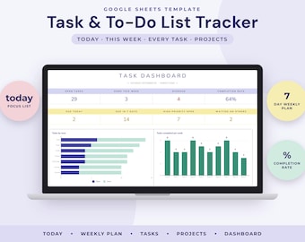 To Do List Google Sheets, Task Tracker Spreadsheet, Daily and Weekly Planner, Project Progress