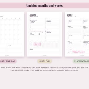 Printable Life Planner, Undated US Letter and Digital PDF, Goals, Budget, Health, Home Pages image 3