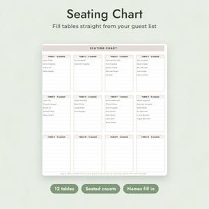 Wedding Planner Spreadsheet Google Sheets, Guest List RSVP Tracker, Seating Chart, Checklist, Sage Design image 7