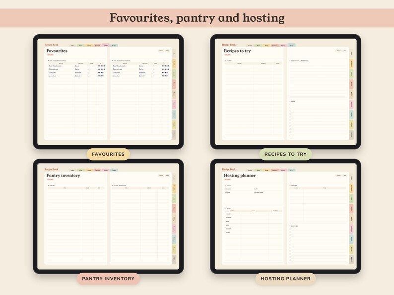 Digital Recipe Book, Hyperlinked Cookbook Template with 84 Cards, Meal Planner and Grocery List image 7