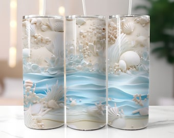 Seashell Tumbler Wrap: 3D Beach Design (20 oz, Digital Download)
