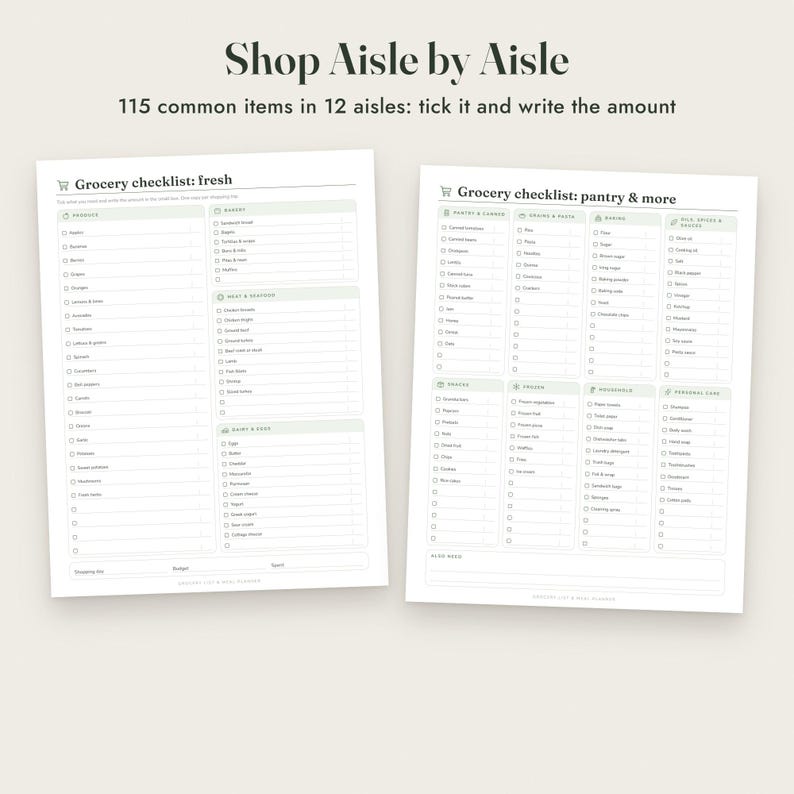 Grocery List Printable, Meal Planner, Pantry Inventory, Aisle Checklist, 3 Colours, Letter A4 imagen 4