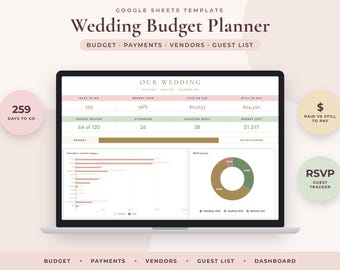 Wedding Budget Planner Google Sheets, Guest List RSVP Tracker, Vendor and Payment Spreadsheet