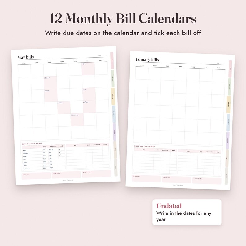 Bill Tracker Printable, Monthly Payment Calendar, Annual Checklist, Autopay Log, Due Dates, Letter A4 image 4