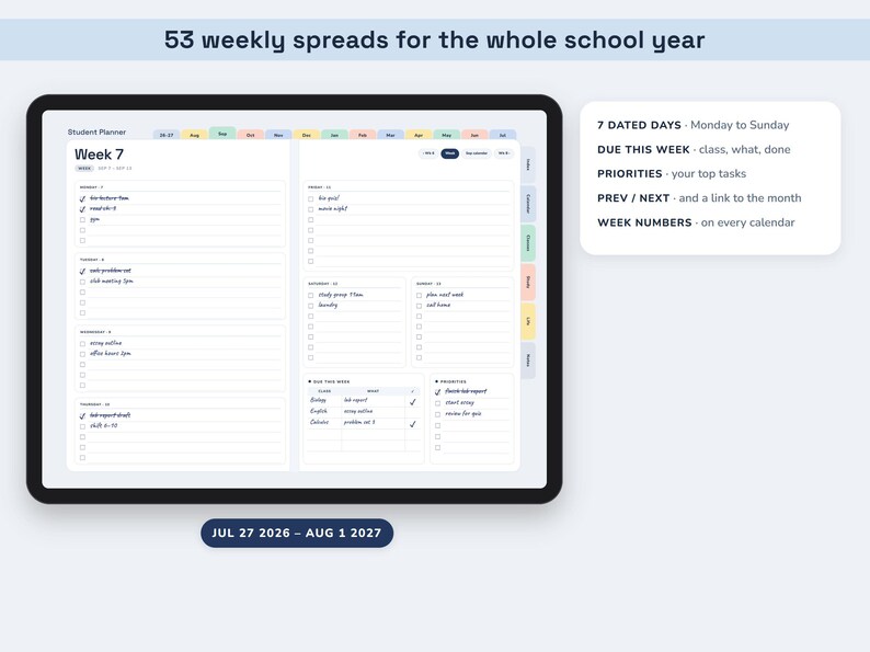 Academic Planner 2026 2027, Hyperlinked Digital Student Agenda with Assignment Tracker and GPA Calculator image 2