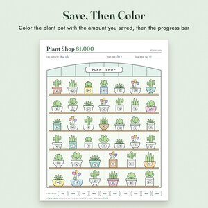 Savings Challenge Printable, Plant Shop Color In Tracker, 500 to 10000, Letter A4 image 4