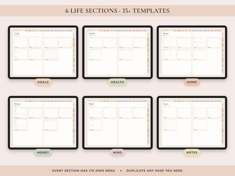 Undated Digital Planner, Hyperlinked Daily Weekly Monthly Pages, Boho Landscape Journal with Habit Tracker image 8