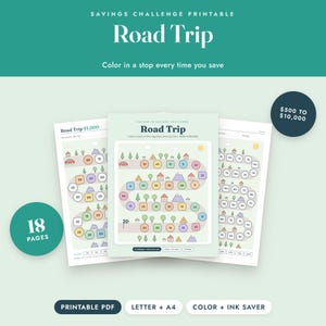 Savings Challenge Printable, Road Trip Map Color In Tracker, 500 to 10000, Letter A4 imagen 1