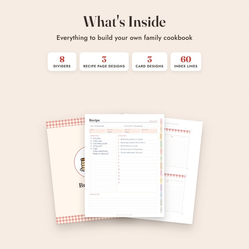 Recipe Book Template Printable, Family Cookbook, 4x6 Recipe Cards, Kitchen Binder Pages image 2