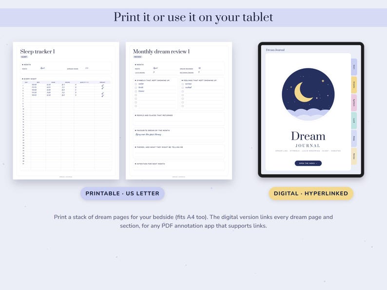 Dream Journal Printable, Lucid Dreaming Log, Symbol Dictionary, Sleep Tracker, Undated Digital Diary image 8