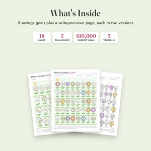 Plantilla imprimible para reto de ahorro: Rastreador de colores para jardín de flores, de 500 a 10000, tamaño carta A4 imagen 2