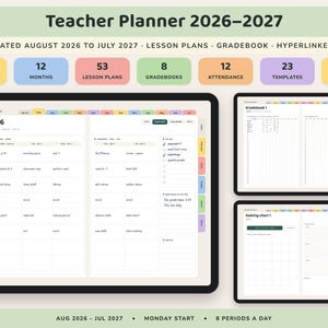 Teacher Planner 2026 2027, Dated Digital Lesson Plans, Gradebook, Seating Chart, Attendance image 1
